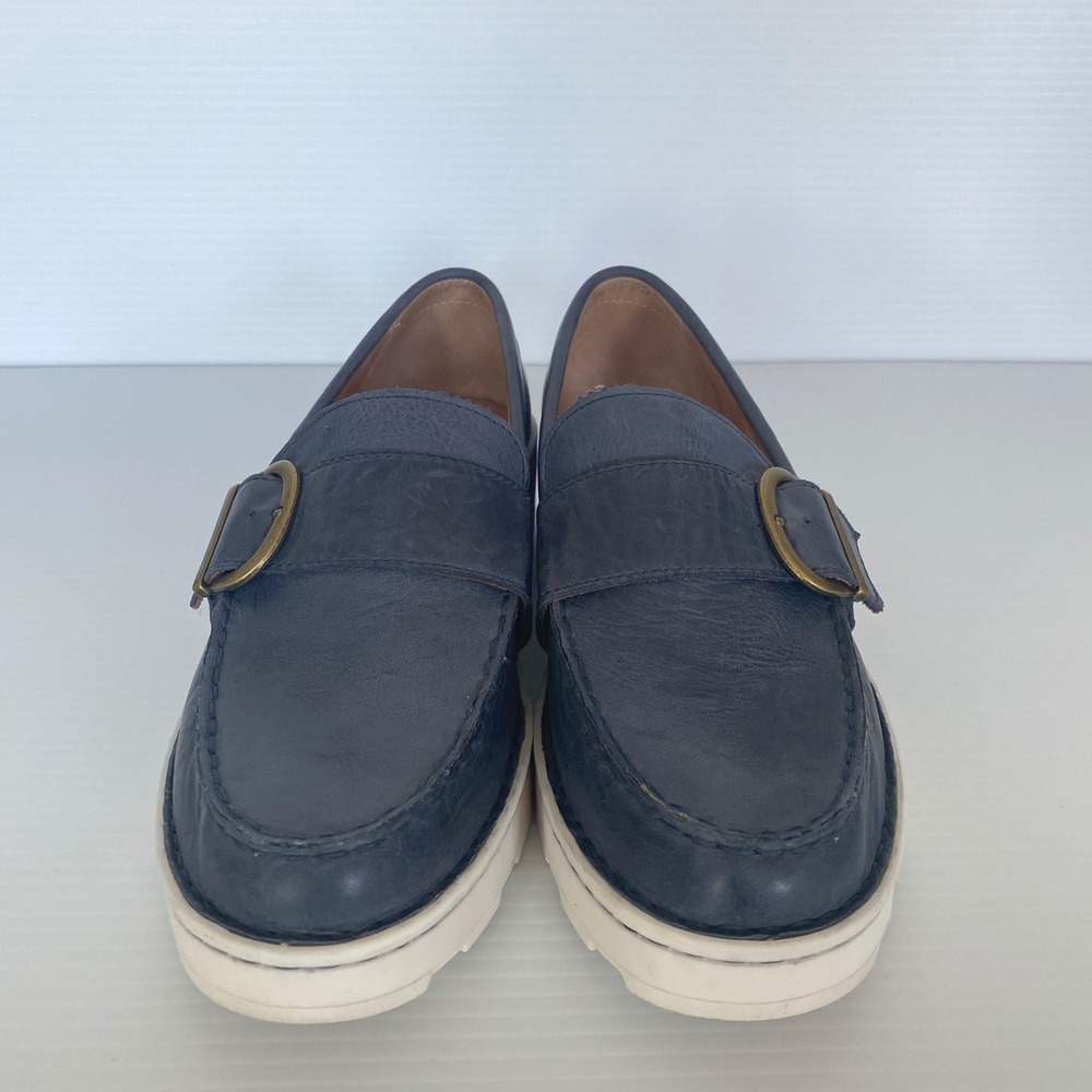Born Contessa Navy Leather Buckle Platform Loafers Women Size 9 - Picture 2 of 11